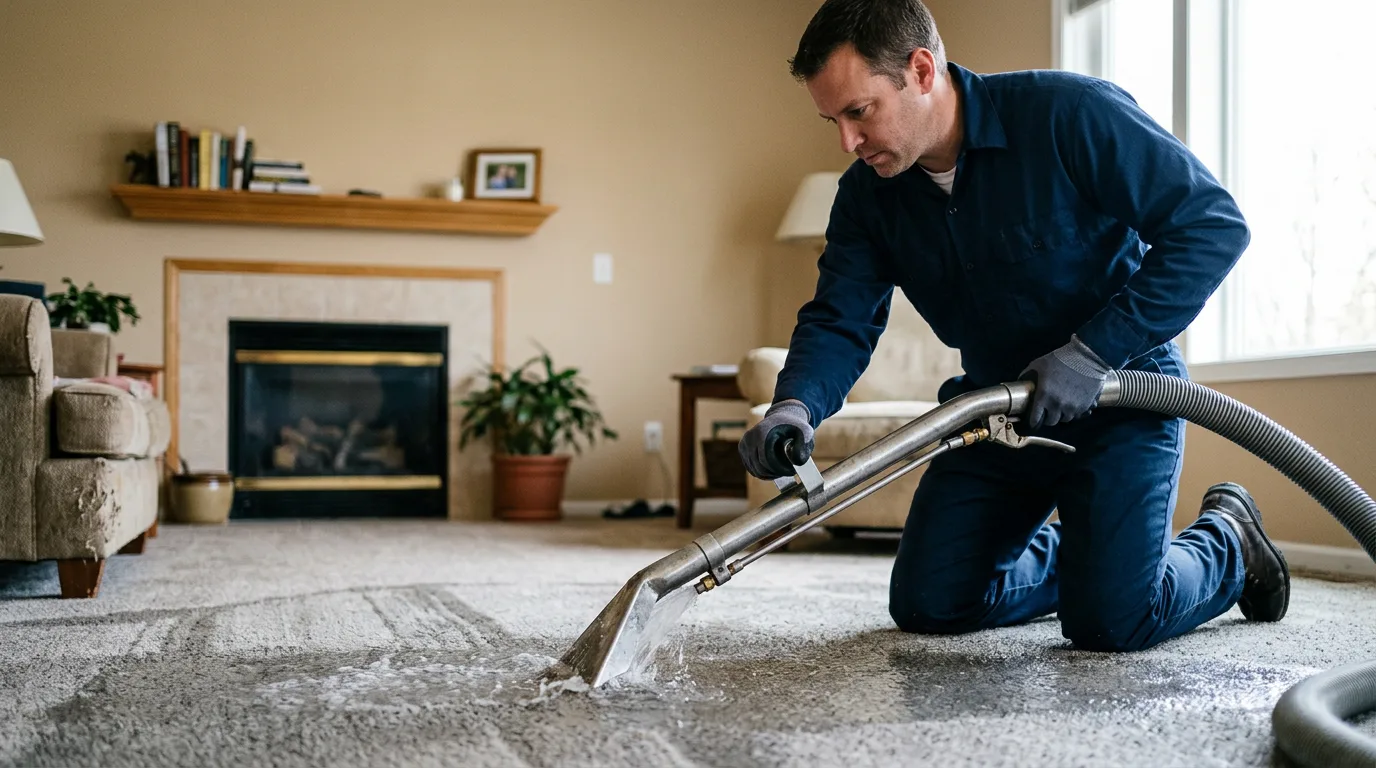 Water damage restoration technician working near Wing, AL